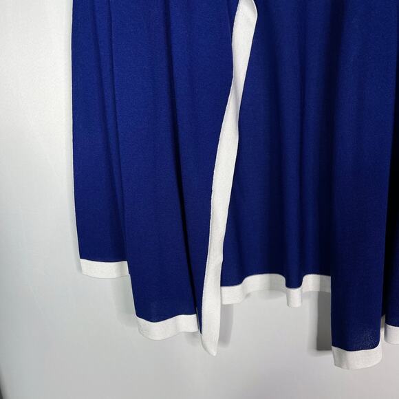 Anne Klein Medium M Blue White Colorblock Trim Open Front Cardigan Sweater Drape - Picture 5 of 7